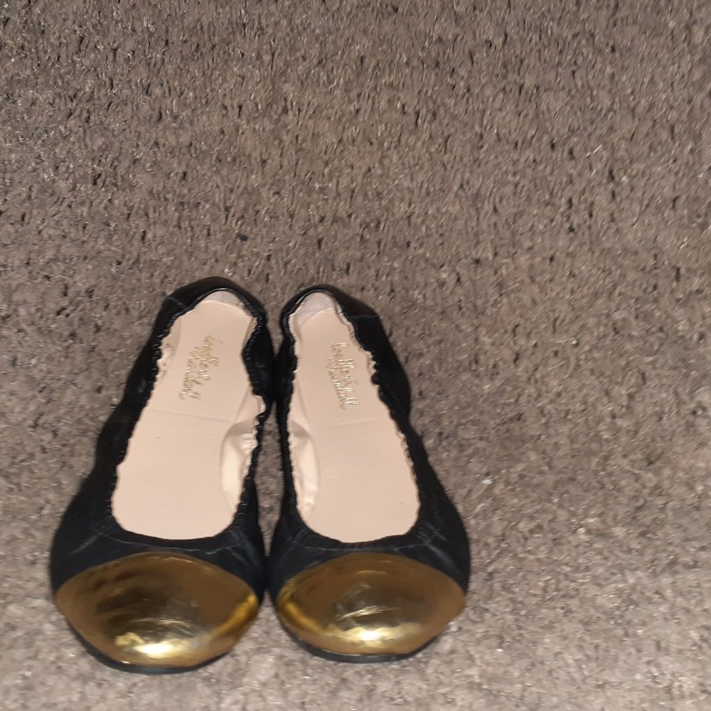 LOEFFLER RANDALL-Grier-Black Calfskin Leather w/Gold Cap Toe-Sz 7B-Excellent - Picture 3 of 7